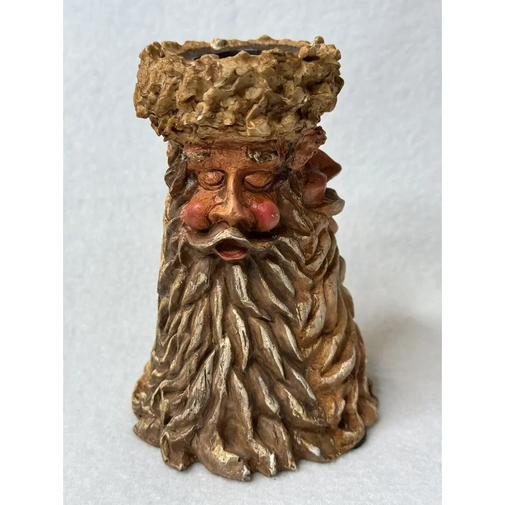 Santa St Nicholas Three Faced Candle Stick Holder Wood/Carved-like Resin Details